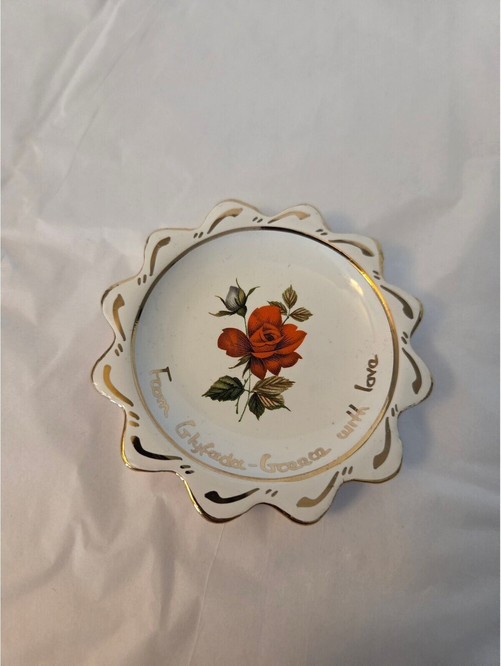 Vintage STELLA Terracotta Decorative Dish from Glyfada Greece with 24K Gold Trim